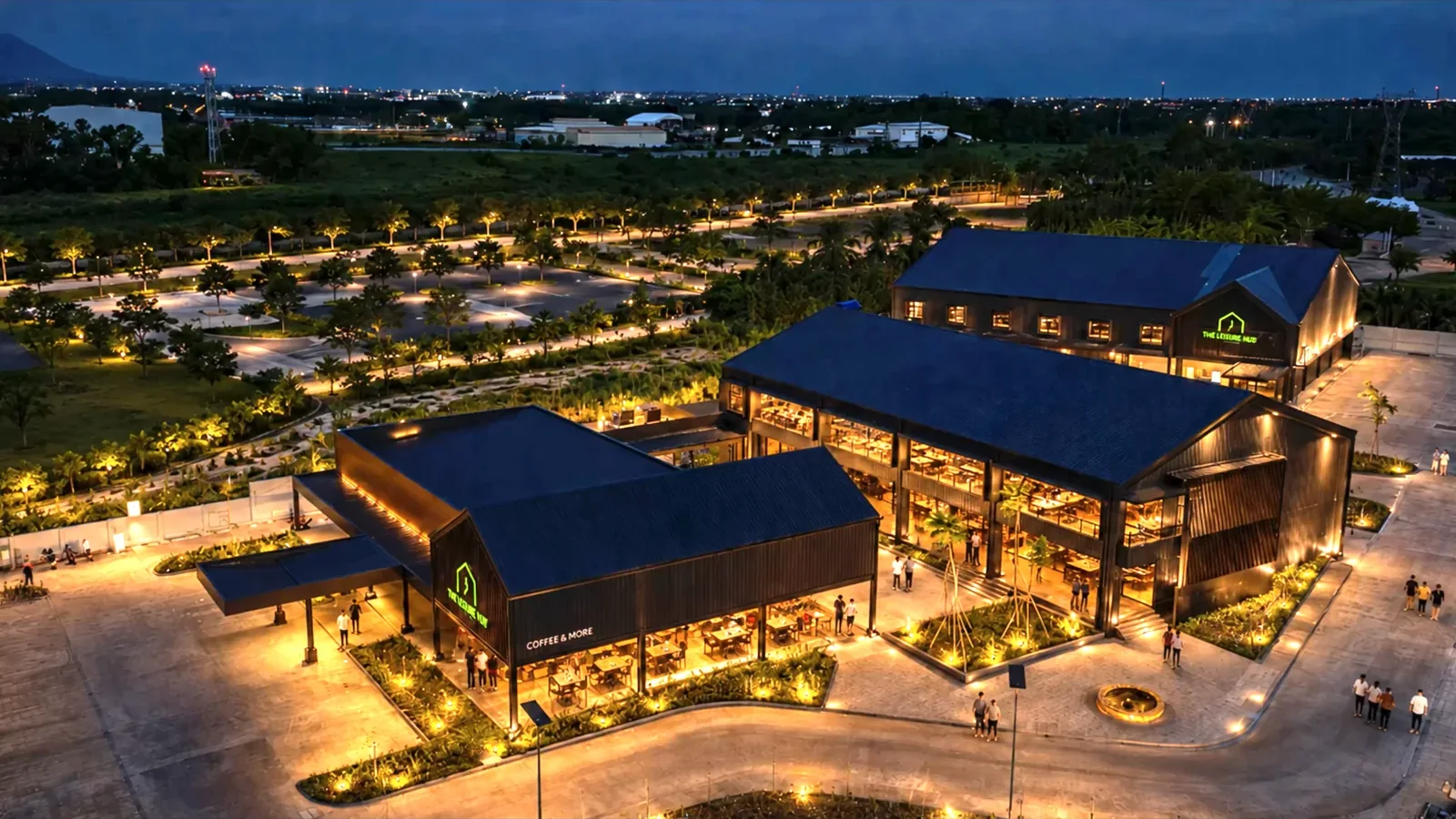 The Leisure Hub venue at night